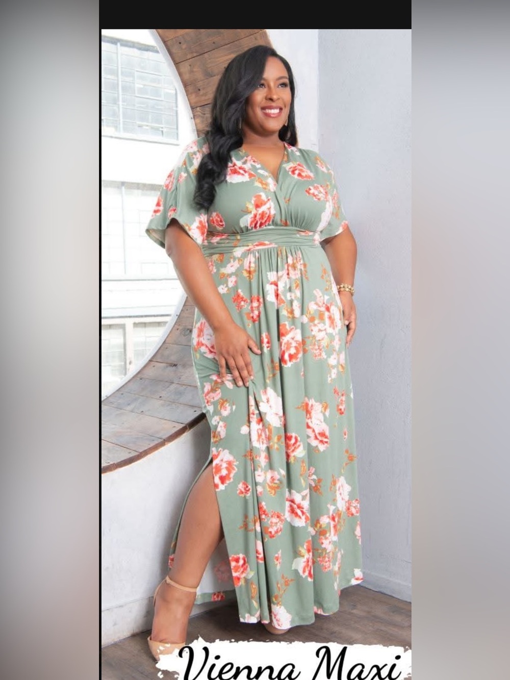 Kiyonna Vienna Green floral Print Jersey Maxi Dress Plus size 2X (18-20)  NWT